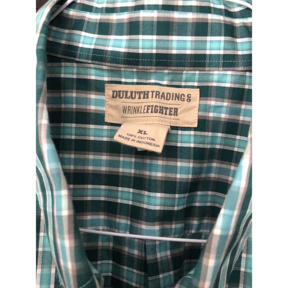 Duluth Trading Men’s X-Large Button Down Oxford Wrinkle Fighter Green Plaid - Picture 3 of 6